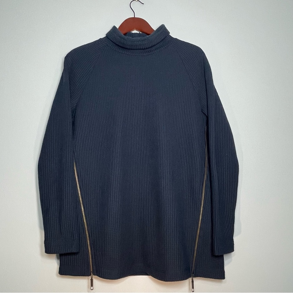 BEAN SIGNATURE Waffle Knit Mock Turtleneck Women's Sweater Navy Blue Size Medium